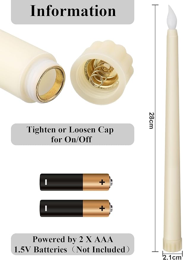 Treela 36 Pieces Flameless Taper Candles 11 Inch Flickering Faux LED Battery Operated Electric Fake Candles for Christmas Halloween Birthday Wedding Party Supplies(Ivory)