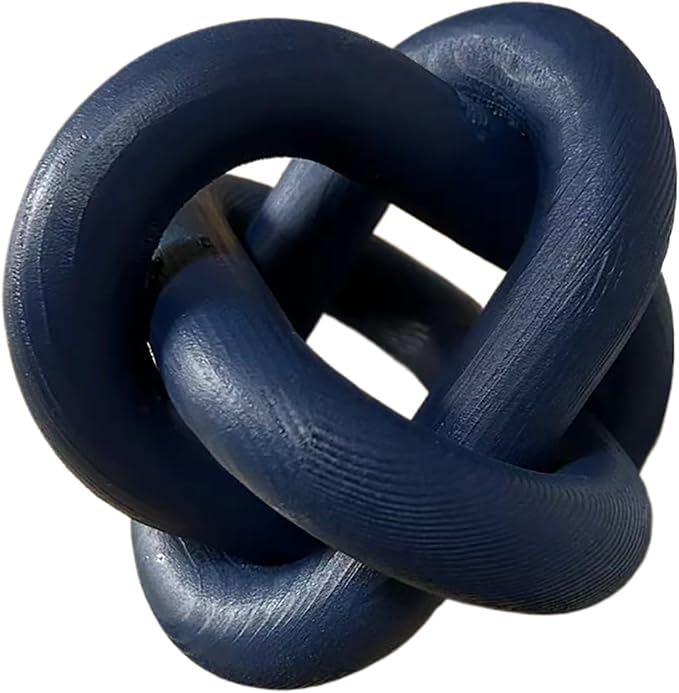 Wood Knot Chain Link Decor - 3 Link Boho Wooden Hand Carved Decorative Wooden Links Knots for Coffee Table Entryway Modern Farmhouse Shelf Decoration (Navy Blue)