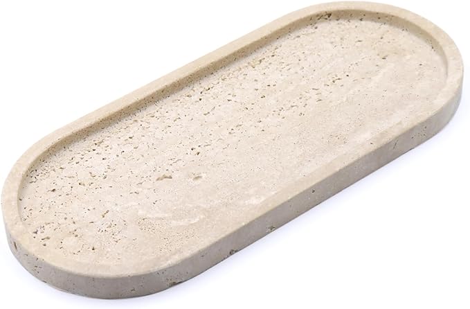 Natural Marble Tray, Oval Vanity Decorative Tray for Bathroom Counter, Countertop Stone Organizer, Catchall Tray for Kitchen, Perfume, Candles, Jewelry Dish Decorative Tray