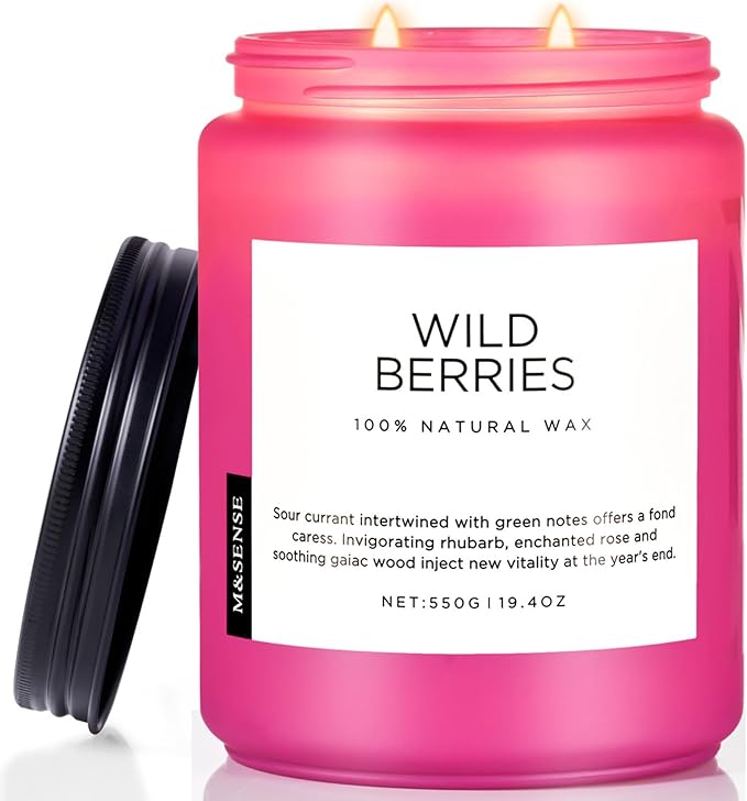M&SENSE Wild Berries Large Soy Candles for Home Scented Organic Natural Soy Wax Candle 19.4oz 110 Hour Long Lasting, Christmas Holiday Scented Winter Gift for Bedroom Bathroom Home Decor