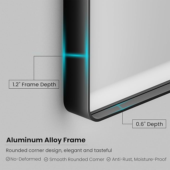 Black Bathroom Mirror 36X36 Inch, Black Metal Framed Mirror for Wall, Rounded Rectangle Matte Bathroom Vanity Mirror with Tempered Glass, Anti-Rust, Horizontal/Vertical