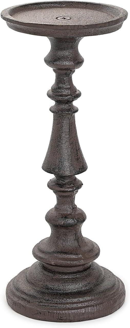Sungmor Rustic Cast Iron Pillar Candle Holder, 9.6" Tall Vintage Candlestick Holders, Table Centerpiece Metal Candle Holder, Farmhouse Candle Stand for Fireplace Shelf Home Decor
