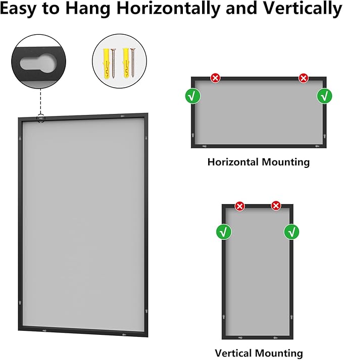 Koonmi Bathroom Mirror 36x60 Bathroom Wall-Mounted Mirrors, Modern Vanity Mirror for Bedroom, Living Room, Aluminum Alloy Frame Allow to Hang Horizontally or Vertically