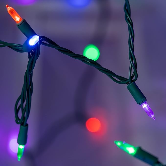 YULETIME 200 Multicolor LED Christmas Lights with Green Wire, Pack of 2 Strands 33 Feet 100 Lights UL Certified Holiday String Light Set