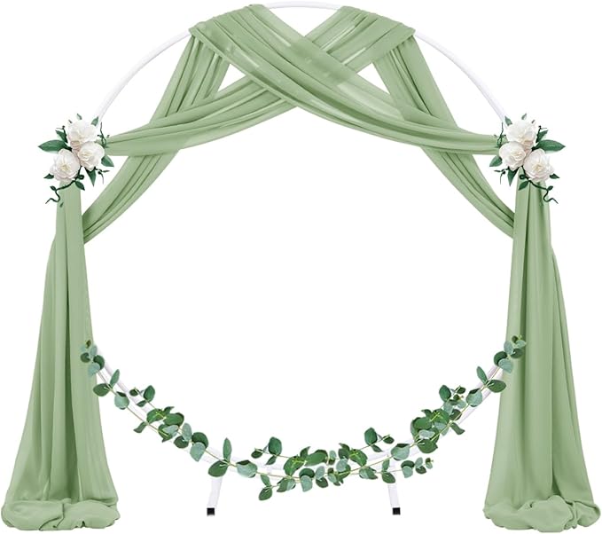 Socomi Wedding Arch Draping Fabric 2 Panels 29" x 19Ft Sage Green Sheer Chiffon Curtain Drapes 6 Yards for Wedding Ceremony Birthday Party Decoration