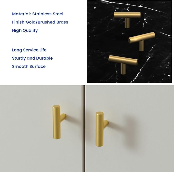 LONTAN 35 Pack Gold Cabinet Knobs and Pulls - Brushed Gold Dresser Drawer Knobs - Brushed Brass for Bathroom Cabinet Door Hardware, Stainless Steel