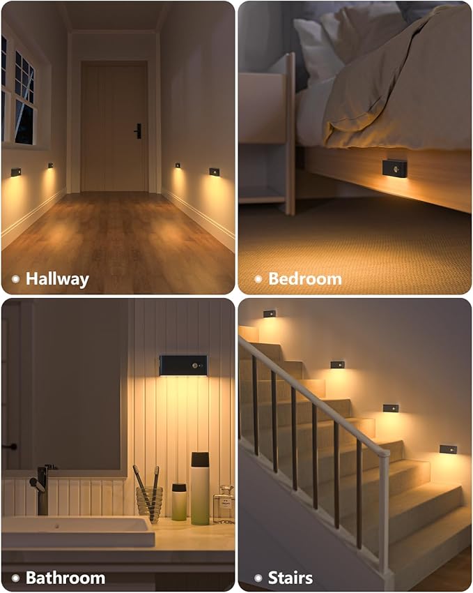 WILLED Rechargeable Night Light, Wireless Stair Lights Indoor, Warm White Motion Sensor Light Indoor, Stick-Anywhere, Battery Powered Night Light for Hallway, Stairway, Bathroom, Bedroom, 3 Pack