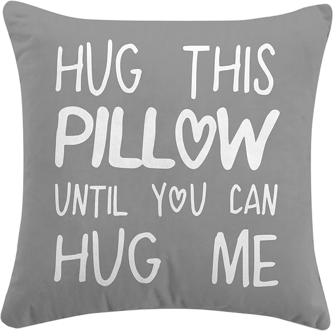 Sufamb Hug This Pillow Until You Can Hug Me Throw Pillow Covers Decor, 24'' x 24'' Pillow case, Boyfriend Girlfriend Birthday Gifts，Long Distance Relationships Gifts， Valentine's Day Gifts(Gray)