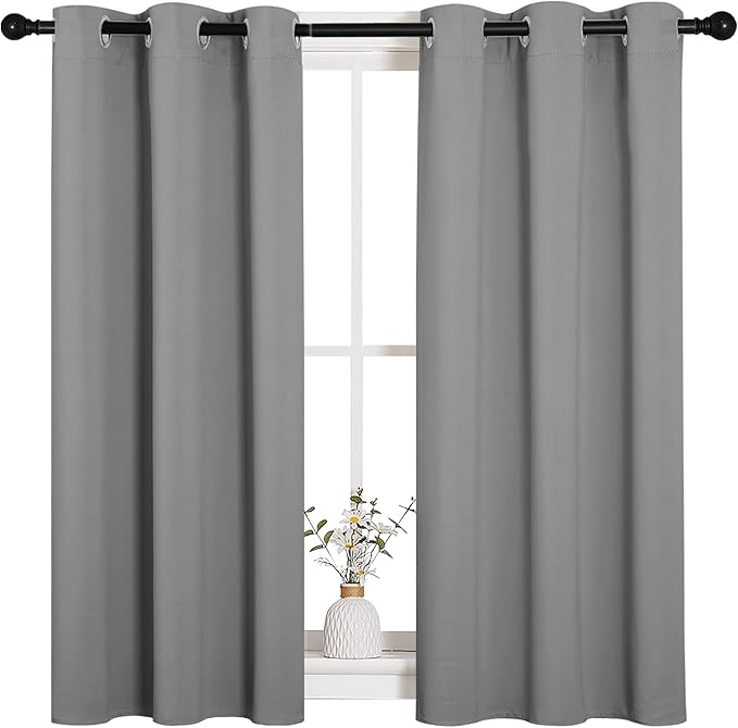NICETOWN Silver Grey Blackout Curtain Panels for Bedroom, Thermal Insulated Grommet Top Blackout Draperies and Drapes for Basement (2 Panels, W34 x L45-inch)