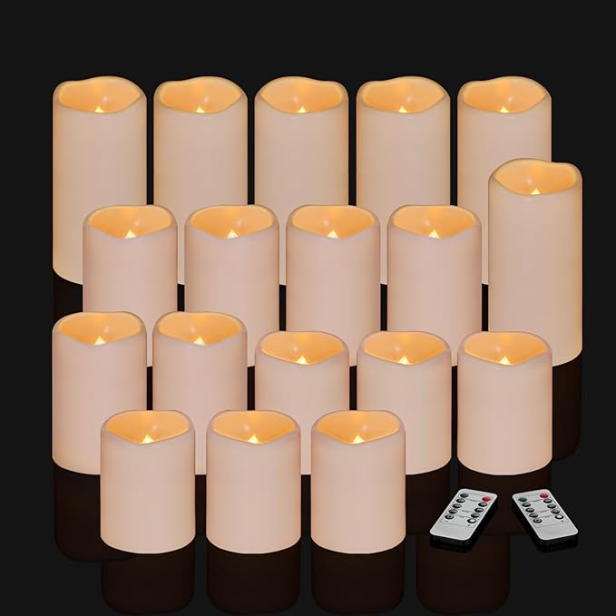 Flameless Candles 4" 5" 6" Set of 18 Ivory Waterproof Pillars Battery Operated Flickering Candles Include 10-Key Remote Timer Function 400+ Hours by 2 AA Batteries (Warm Light 18 Pack)