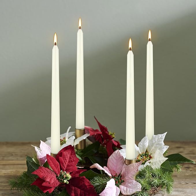 8 Pack Ivory Taper Candles 10 Inch Tall 3/4 Inch Thick Burn 8 Hours