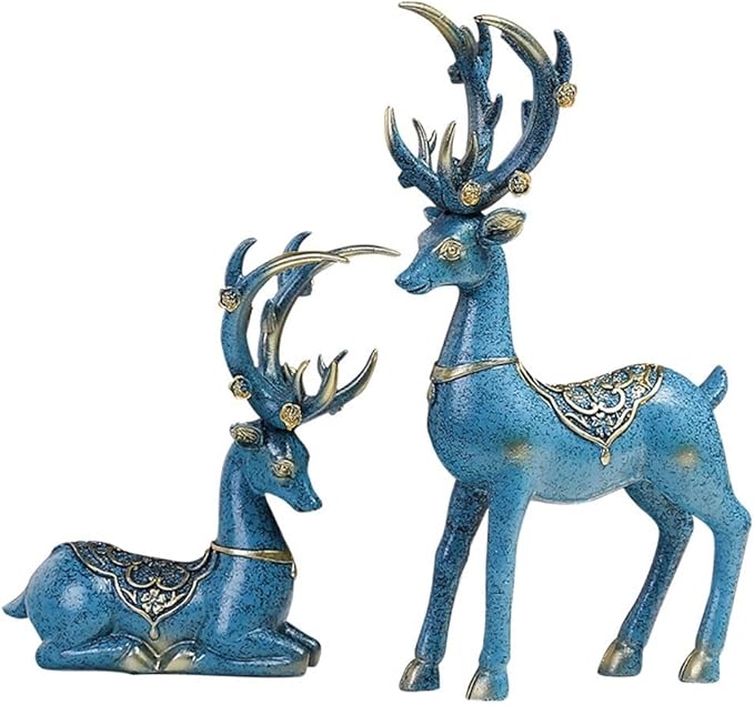 Scandinavian Mini Couple to Deer Resin Crafts Living Room Entrance Bedroom Study Decorative Animal Small Ornaments (Color : Blue)