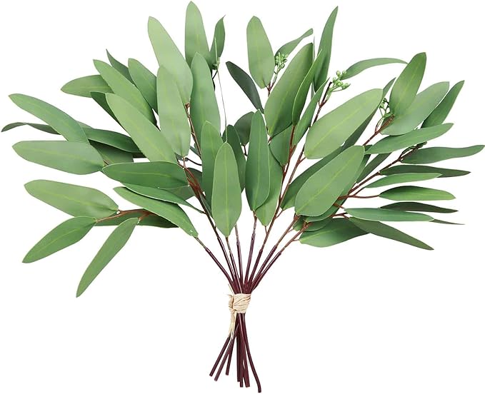 GREENTIME 8 Pack Faux Eucalyptus Stems with Seeds 13 Inches Artificial Seeded Leaves Branches Greenery Stems for Bridal Wedding Bouquet Vase Table Centerpiece Decor