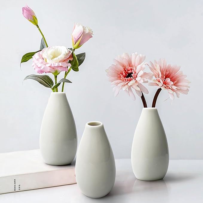 Modern Small Flower Vases 8 Pack - Ceramic, White