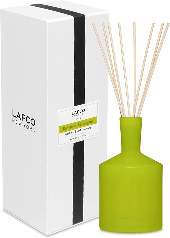 LAFCO New York Classic Reed Diffuser, Rosemary Eucalyptus - 6 oz - Up to 3 Months Fragrance Life - Reusable Glass Vessel - Natural Wood Reeds - Made in The USA