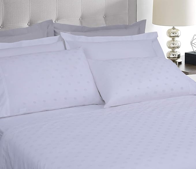 Threadmill Cotton Full Size Sheet Set | 100% Cotton Sheets for Full Size Bed | Damask Jacquard Full Bed Sheets Set with 16” Deep Pocket | Soft Sateen Weave 4-Piece Cooling Bedding Set | White