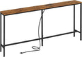 SUPERJARE 70 Inch Console Table with Outlet, Sofa Table with Charging Station, Narrow Entryway Table, Skinny Hallway Table, for Living Room, Rustic Brown