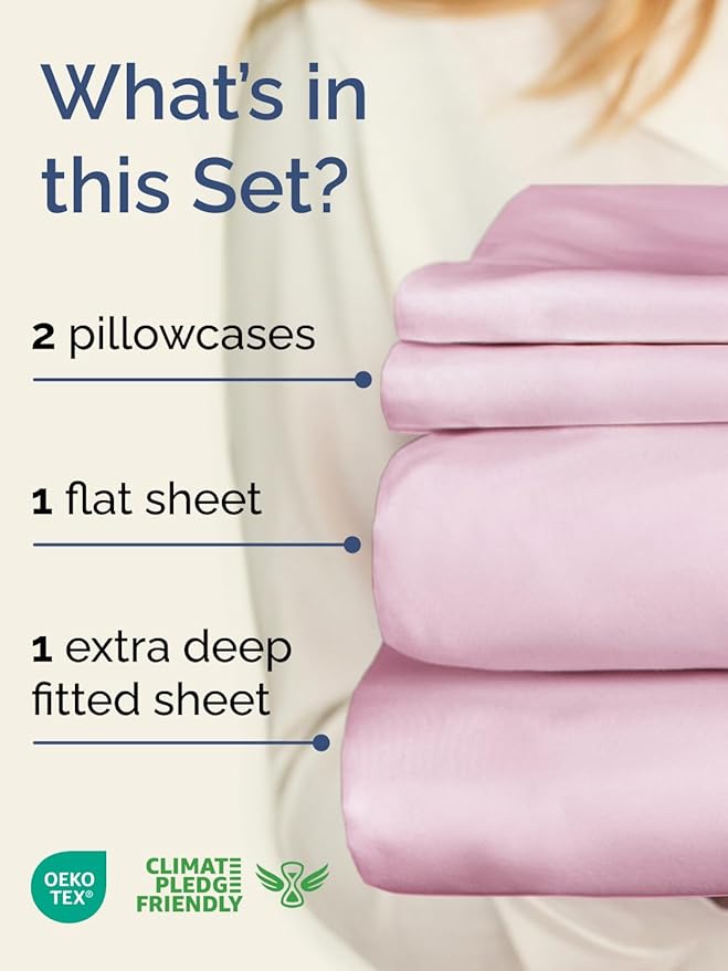 Extra Deep Twin XL Sheet Set - 4 Piece Breathable and Cooling Sheets - Hotel Luxury Bed Sheets Set - Easy Fit - Soft, Wrinkle Free and Comfy Sheets Set - Light Pink Sheet Set with Extra Deep Pockets