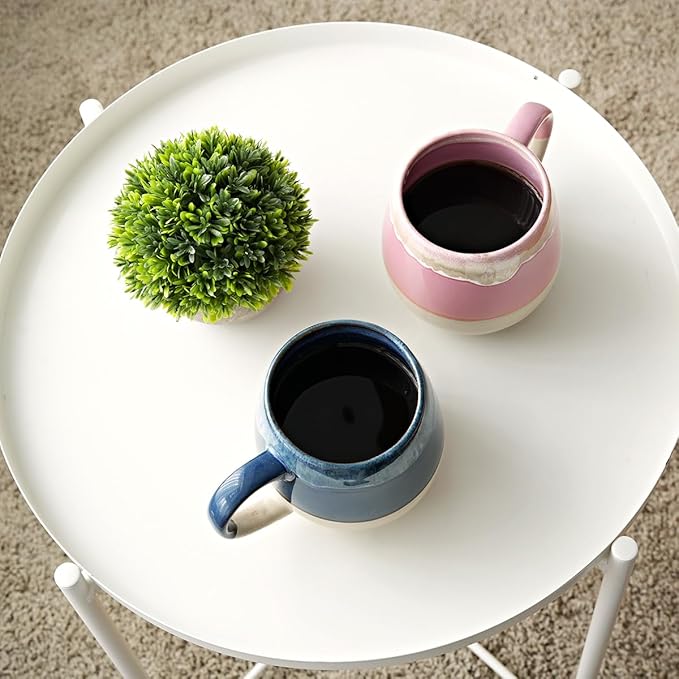 Bosmarlin Large Ceramic Coffee Mugs Set of 2, 21 Oz, Dishwasher and Microwave Safe, Big Oversized Cup with Handle for Wome/Men, Reactive Glaze (Deep Blue&Pink)