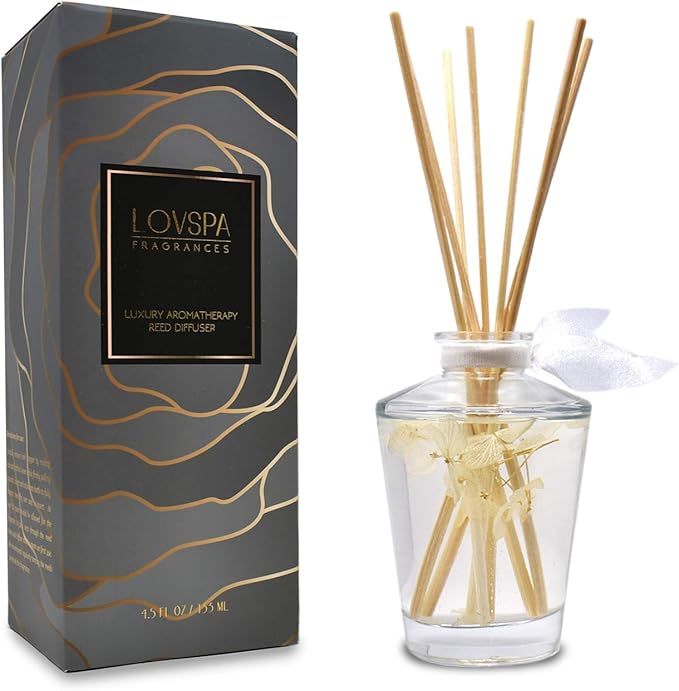 LOVSPA Reed Diffuser Set, Heavenly Southern Magnolia Scented Oil Diffuser with Sticks, Home Fragrance Accessories for Bathroom Shelf Decor, Aroma Diffusers for Home or Office Desk, USA Made