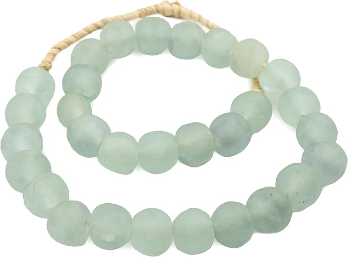 Jumbo Recycled Glass Beads - Beaded Wall Hangings - Extra Large African Sea Glass Beads 21-25mm - The Bead Chest (Clear Aqua)