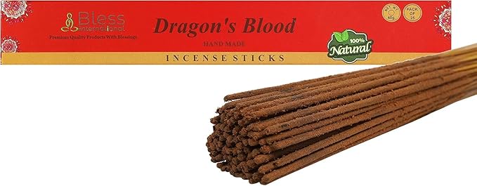 Bless-Dragons-Blood 100%-Natural-Handmade-Hand-Dipped Organic-Chemicals-Charcoal-Free Purification-Relaxation-Positivity-Yoga-Meditation Best-Woods-Scent (25 Sticks (1.4 OZ))