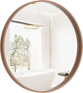 HOMECOOKIN Round Wood Mirror, 24" Round Bathroom Wall Mirror Circle Mirrors for Wall Decor, Vanity, Living Room, Bedroom, Entryway, Walnut