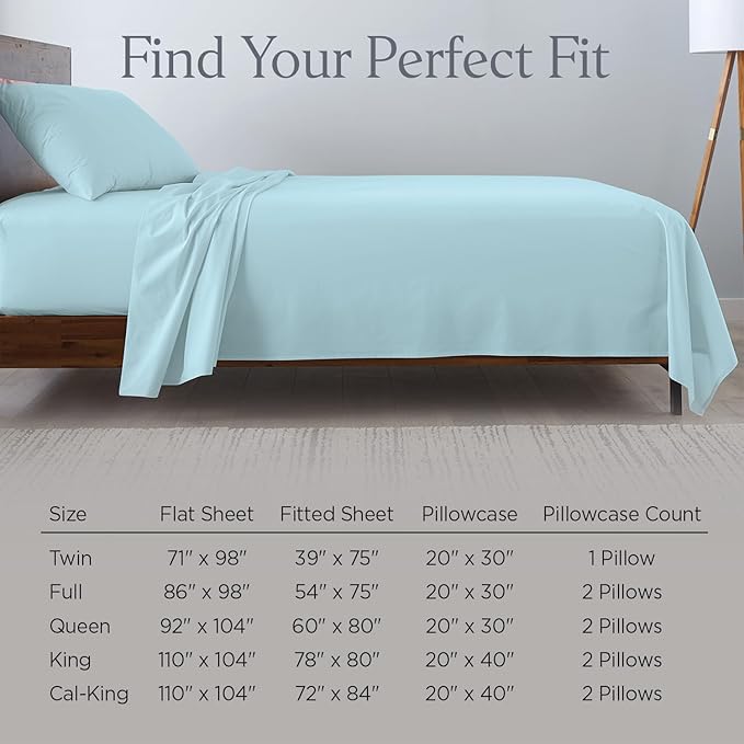 Ella Jayne Percale Sheets Twin (3 Pieces) Permium 100% Cotton Percale TC300, Hotel Luxury Collection, Deep Pockets and Cooling Twin Sheets Set Breathable Cotton Percale (Aqua)