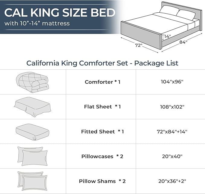 HEVUMYI Purple & Light Purple Cali-King Comforter Set - 7-Piece All Season Bed in a Bag Cali-King, Ultra Soft Bedding Set with Comforter, Flat Sheet, Fitted Sheet, Pillowcases, Pillow Shams