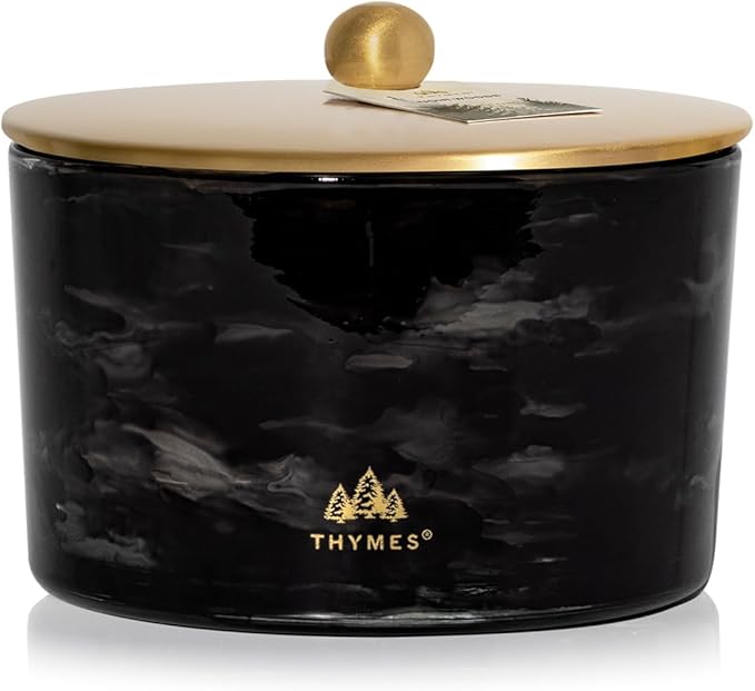 Thymes Noir Woods Scented Candles for Home Decor – Notes of Fresh Evergreen, Smoky Wood & Golden Amber – Luxury Home Fragrance Gifts for Women & Men – Burns Up to 38 Hrs (Large 3 Wick Candle, 18 oz)