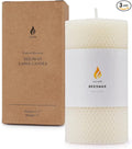 3 * 6" Beeswax Pillar Candle, Large Handmade Pure Beeswax Rolled Candle,Nature,Unscented & Dripless & Smokeless,White