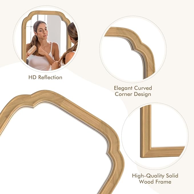 HOMECOOKIN Wood Bathroom Mirrors for Wall Mounted, 16" x 20" Rustic Wood Frame Wall Mirrors Decorative for Living Room or Bedroom Vanity Mirror (Natural) B