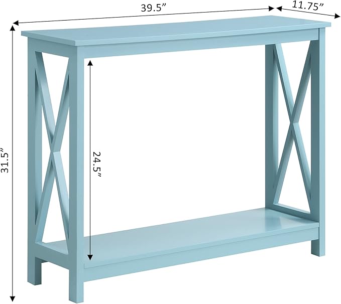 Convenience Concepts Oxford Console Table 39.5" - Sofa Table with Storage Shelf, Transitional Entryway Hall Table for Living Room and Bedroom, Display Foyer Table, Sea Foam Blue