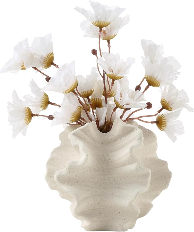 BUICCE Off White Ceramic Coral Vase for Pampas Grass Decor Modern Decorative Dandelion Vase for Flower Home Office Living Room Table Centerpieces.