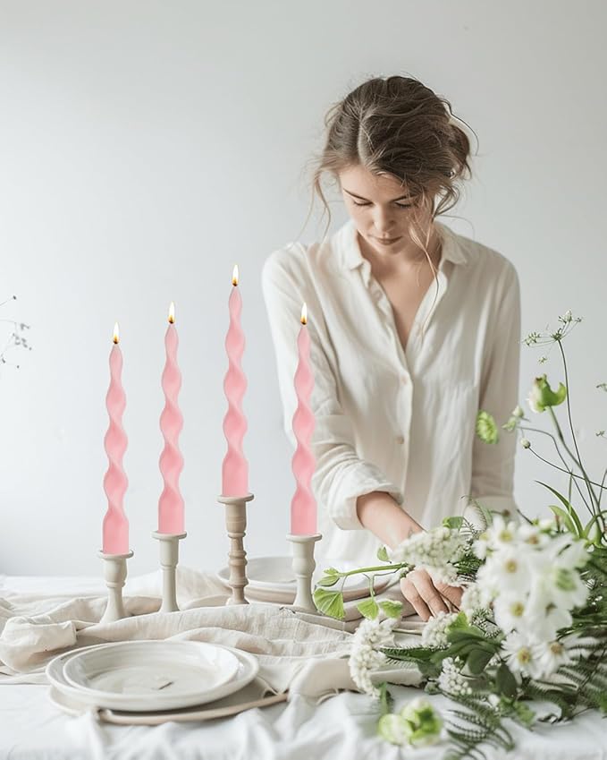 9.8" Pink Tall Taper Candle Sticks Dripless Taper Candle Handmade from Vegan Soy Wax for Holiday Wedding Party Home Dinner Decoration Party and Any Occasion,Set of 4(Pink)