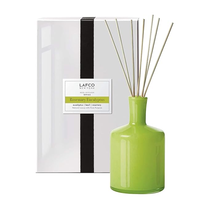 LAFCO New York Signature Reed Diffuser, Rosemary Eucalyptus - 15 oz - Up to 9 Months Fragrance Life - Reusable, Hand Blown Glass Vessel - Natural Wood Reeds - Made in The USA