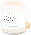 Sweet Water Decor Coastal Lemon Scented Candles - Soy Candles with Lemon, Sea Salt, & Driftwood for Home Decor - Candle Wax with 50 Hours Burn Time - 11Oz Wood Lid White Jar Candles for Home Scented