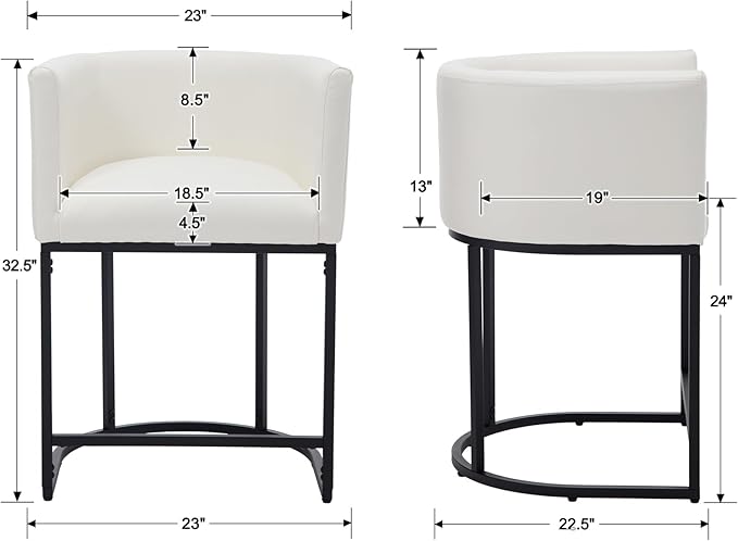 Modern Counter Height PU Leather Upholstered Bar Stool, 24" Kitchen Counter Island Stools Bar Chairs with Black Metal Frame, White