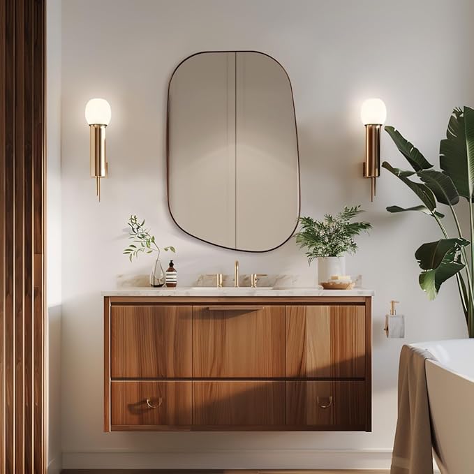 ANDY STAR Bronze Bathroom Mirror, 24"x36" Oil Bronze Asymmetrical Wall Mirror in Stainless Steel Metal Frame, Unique Vanity Mirror with Modern Curved Design, Ideal for Bathroom, Bedroom, Entryway