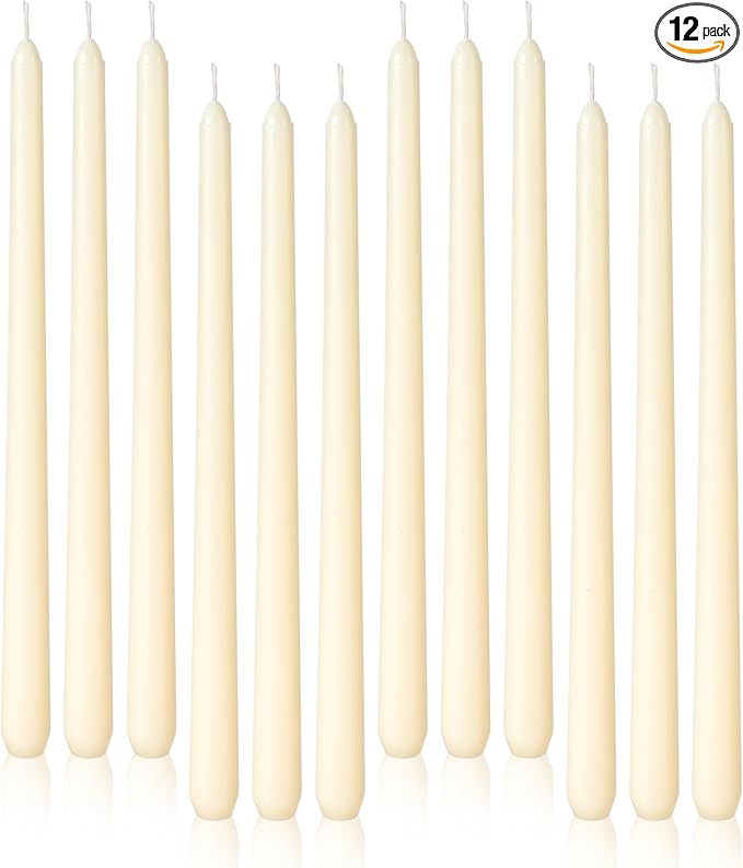 Viyffo Taper Candles 12 Inch – 12 Pack Ivory, Dripless, Unscented, Smokeless – 8 Hour Burn – Tall Candlesticks for Wedding, Dinner, Holiday, Party, Home Decor