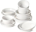 LE TAUCI 16-Piece Ceramic Dinnerware Set with Pasta Bowls (30 oz), Service for 4 – White Farmhouse Plates & Dishes (10" Dinner, 8" Salad, 6" Bowls, 8.5" Pasta) for Housewarming, Wedding Registry Gift