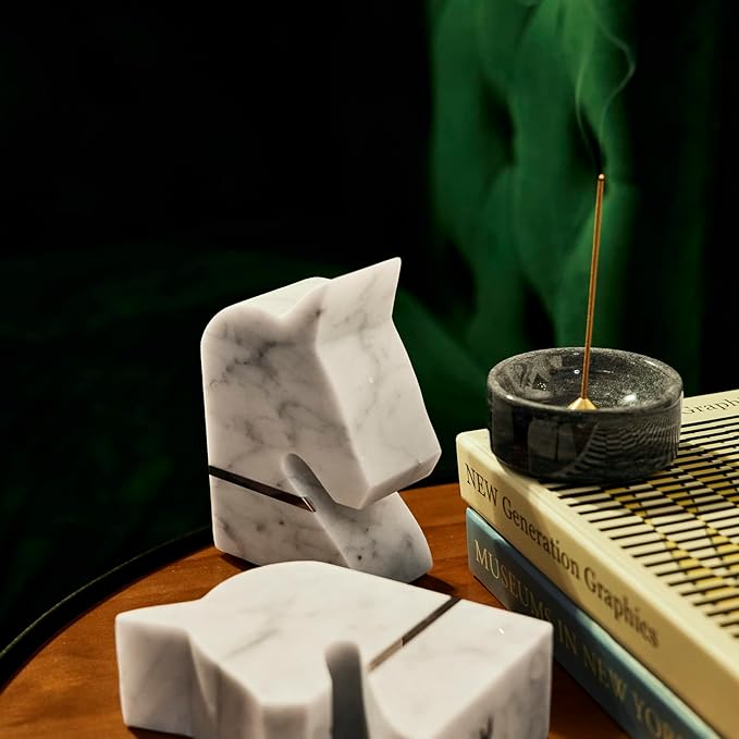 100% Marble Incense Holder Set, Stick Burner, Cone Ash Catcher Bowl, Japanese Incense Stand with Sandalwood Sticks and 2 Brass Burners, Mini-3”, Zen,Gray