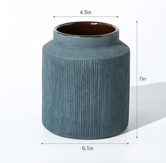 Farmhouse Vase for Home Decor, Vintage Rustic Terracotta Flower Vase Suitable for Home Decor, Living Room, Shelf, Dining Table. 7IN. Blue