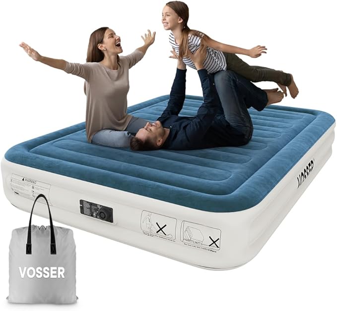 Queen Air Mattress with Built-in Pump,Fast & Easy Inflation/Deflation Inflatable Mattress, Foldable Blow Up Mattress with Storage Bag, Inflatable Bed for Home, Camping & Guests