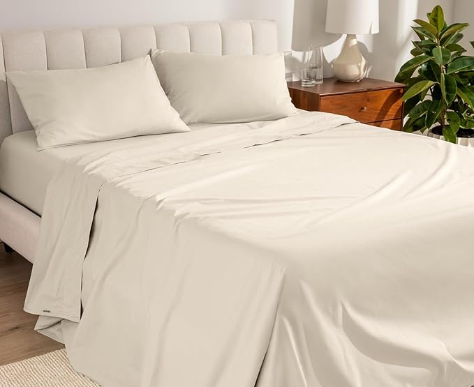 Bare Home 100% Organic Cotton King Sheet Set - Crisp Percale Weave - Lightweight & Breathable - Bedding Sheets & Pillowcases (King, Sand)