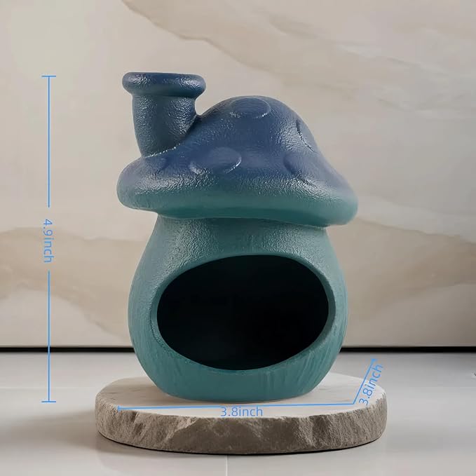 Mushroom Incense Holder, Blue Ceramic Palo Santo Holder Burner & Sage Holder - Mini Tabletop Chiminea Burner Tray with Ash Catcher, Cute Mushroom Decorations for Spiritual Meditation & Yoga