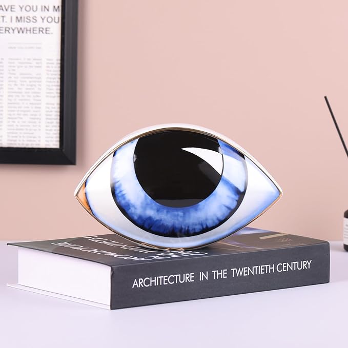 Big Eye Sculpture, Ceramic Eye Statue, Modern Design Decor Home Living Room, Entryway, Bedroom, TV Stand, Shelf, Spiritual Decor Dining Table Centerpiece (Blue)
