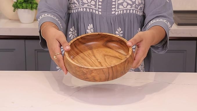 Set of 4 acacia wood bowls 8 x 2 inches (25 oz) with Food safe wood coating | Jointless plates type wood bowl for food | Wooden salad bowls set