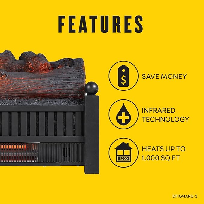 duraflame® Electric Log Set 1,000 Sq Ft Infrared Heater, Faux Logs Insert with LED Flames for Existing Fireplaces, Crackling Sounds, Remote Control Included