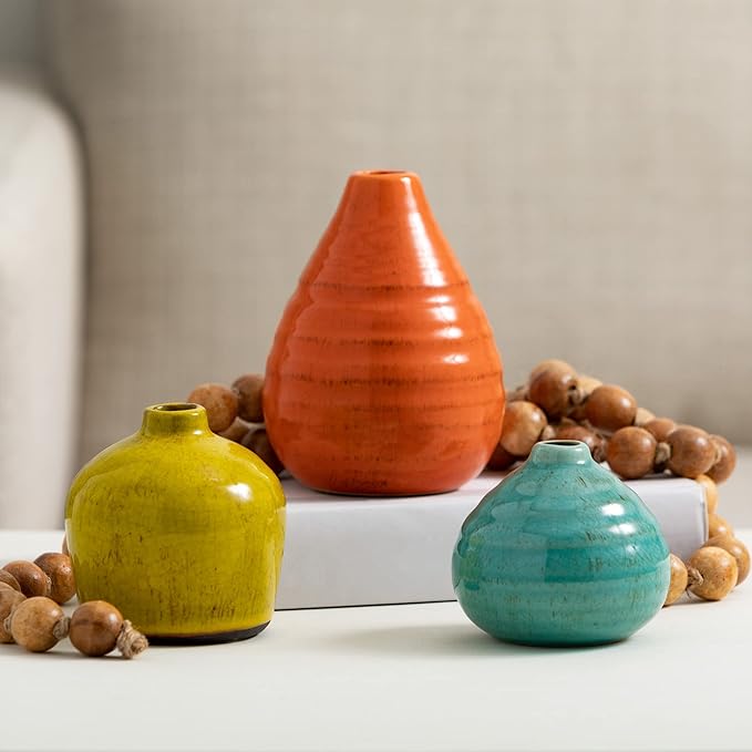 Sullivans Ceramic Vase Set- 3 Small Vases, Rustic Home Décor, Modern Farmhouses; Ideal Shelf Décor, Table Décor, Bookshelf, Mantle, Multicolored (CM2219)